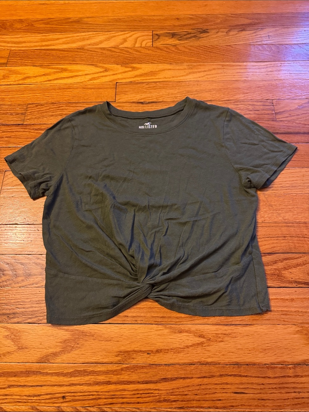 Hollister Twist Front Short Sleeve Tee Small Olive Green